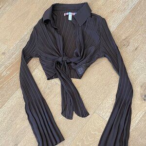 Urban Outfitters See-Through Brown Long Sleeve Shirt with Tie - Size XS